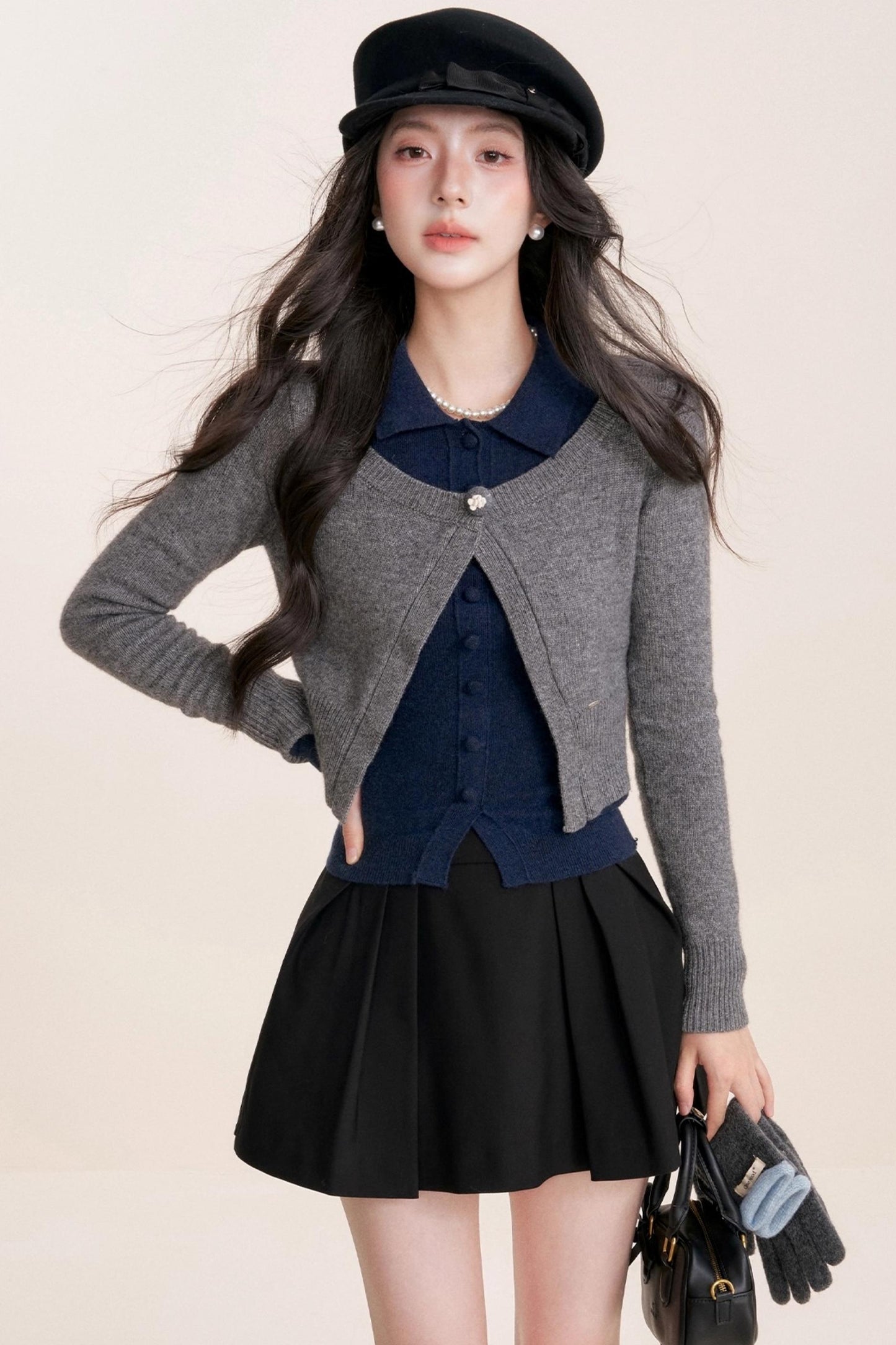 Cashmere Wool Crew Neck Knit Coat