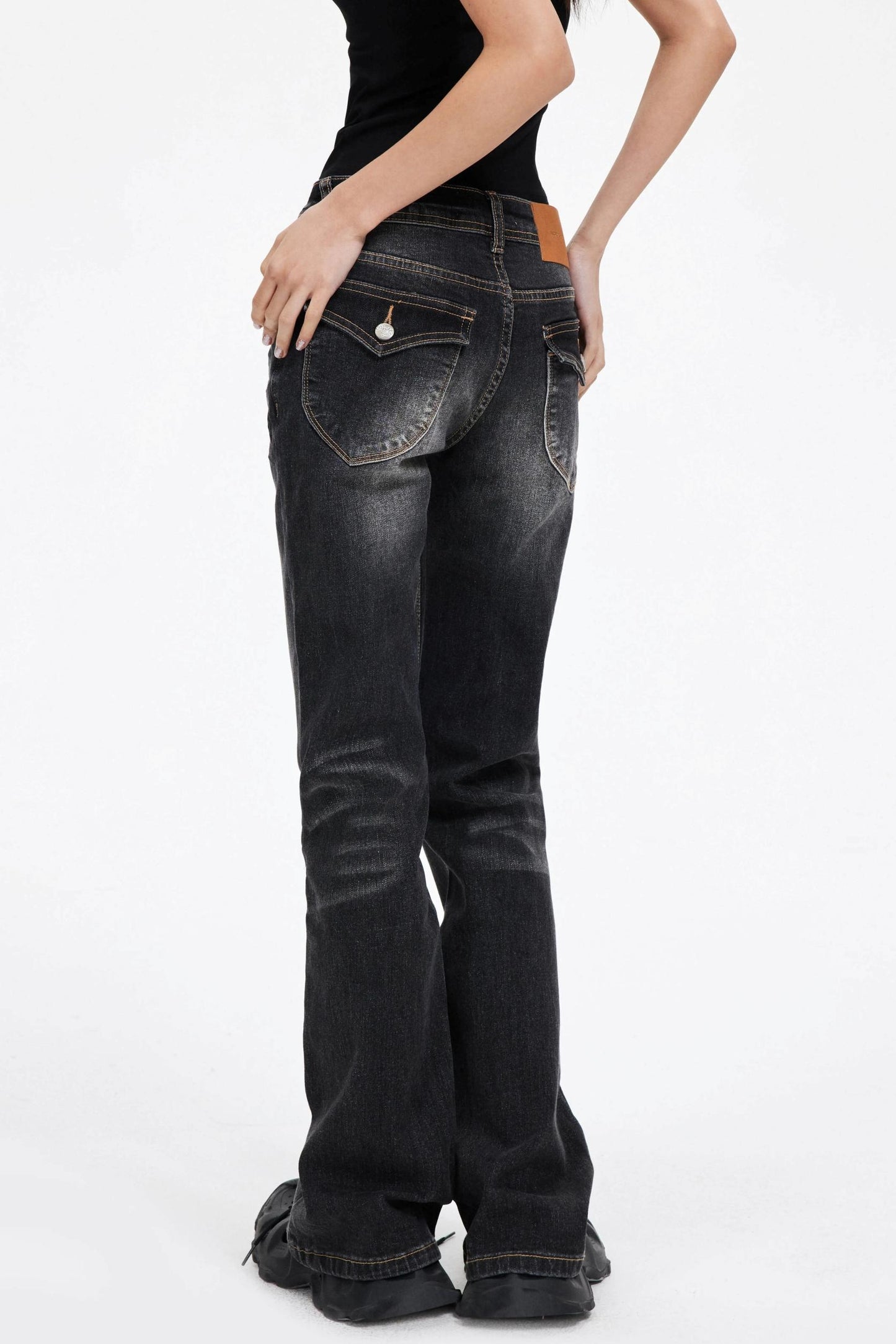 Slimming God Black Gray Denim Trousers