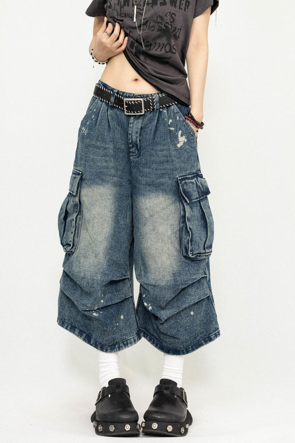 Pleated Denim Culottes Pants