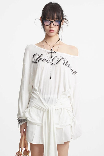 Shoulder Black White Long Sleeve Top