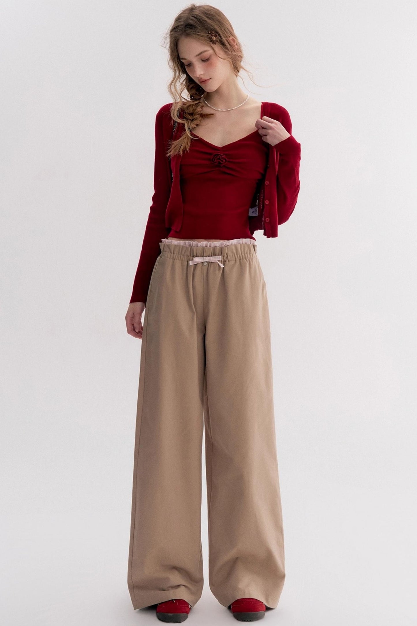 Red Knit Suspender Set