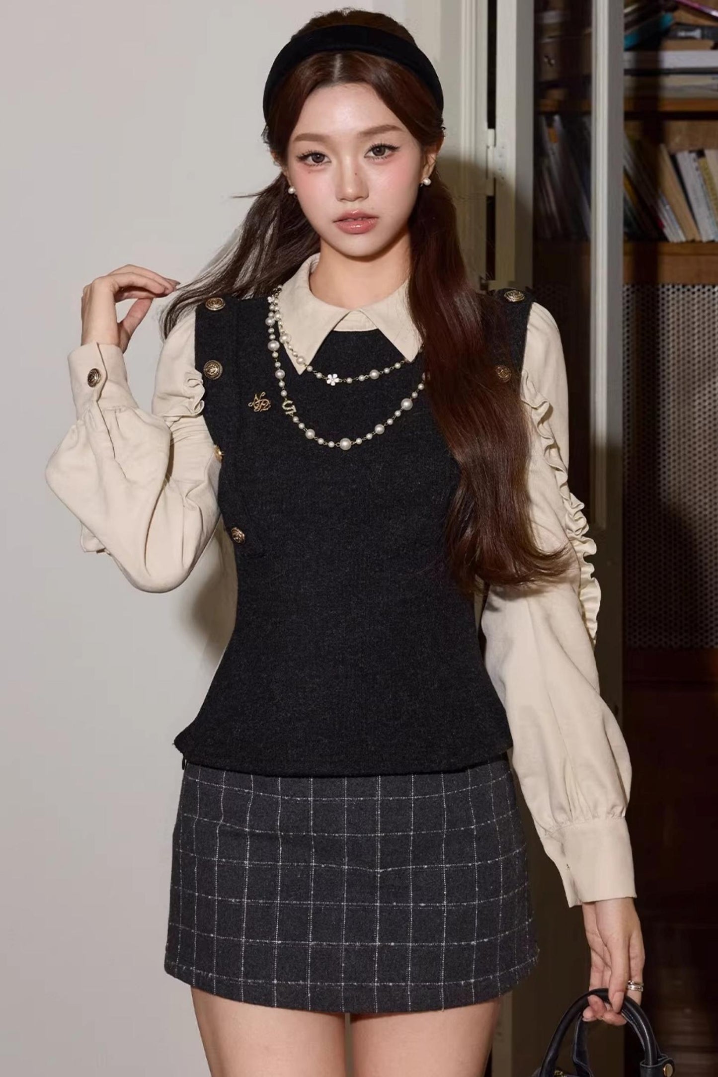 Gray Plaid Wool Skirt