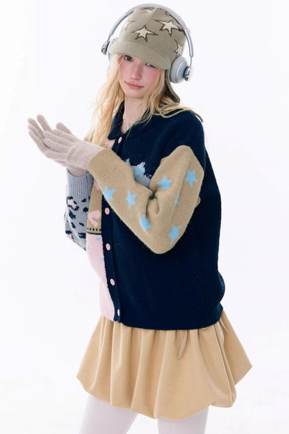 Retro Color-Blocking Cardigan Jacket