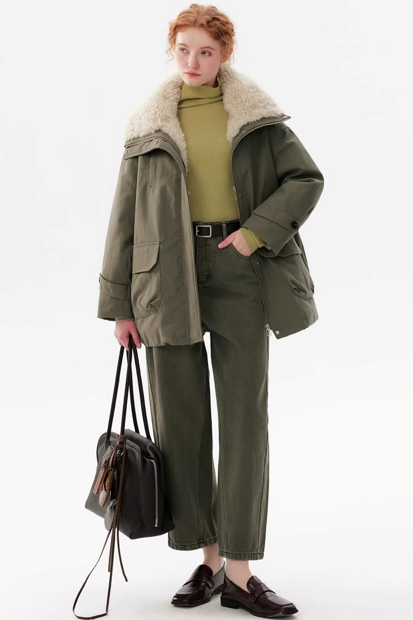 Vintage Green Cotton Wide-Leg Pants