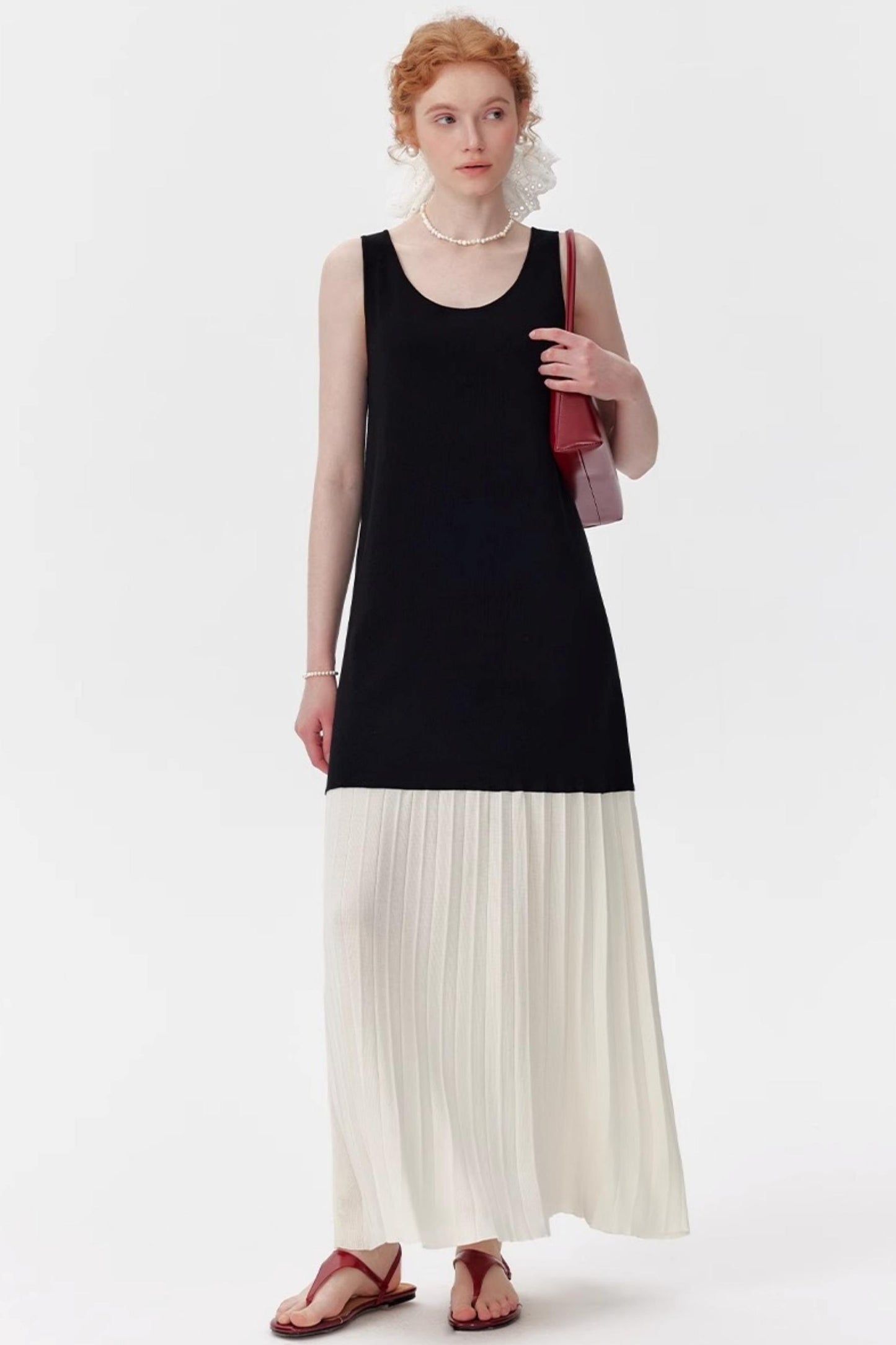 Color-Block V-Neck Sleeveless Dress