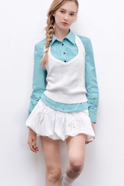 Pleated Basic Long-Sleeved Shirt