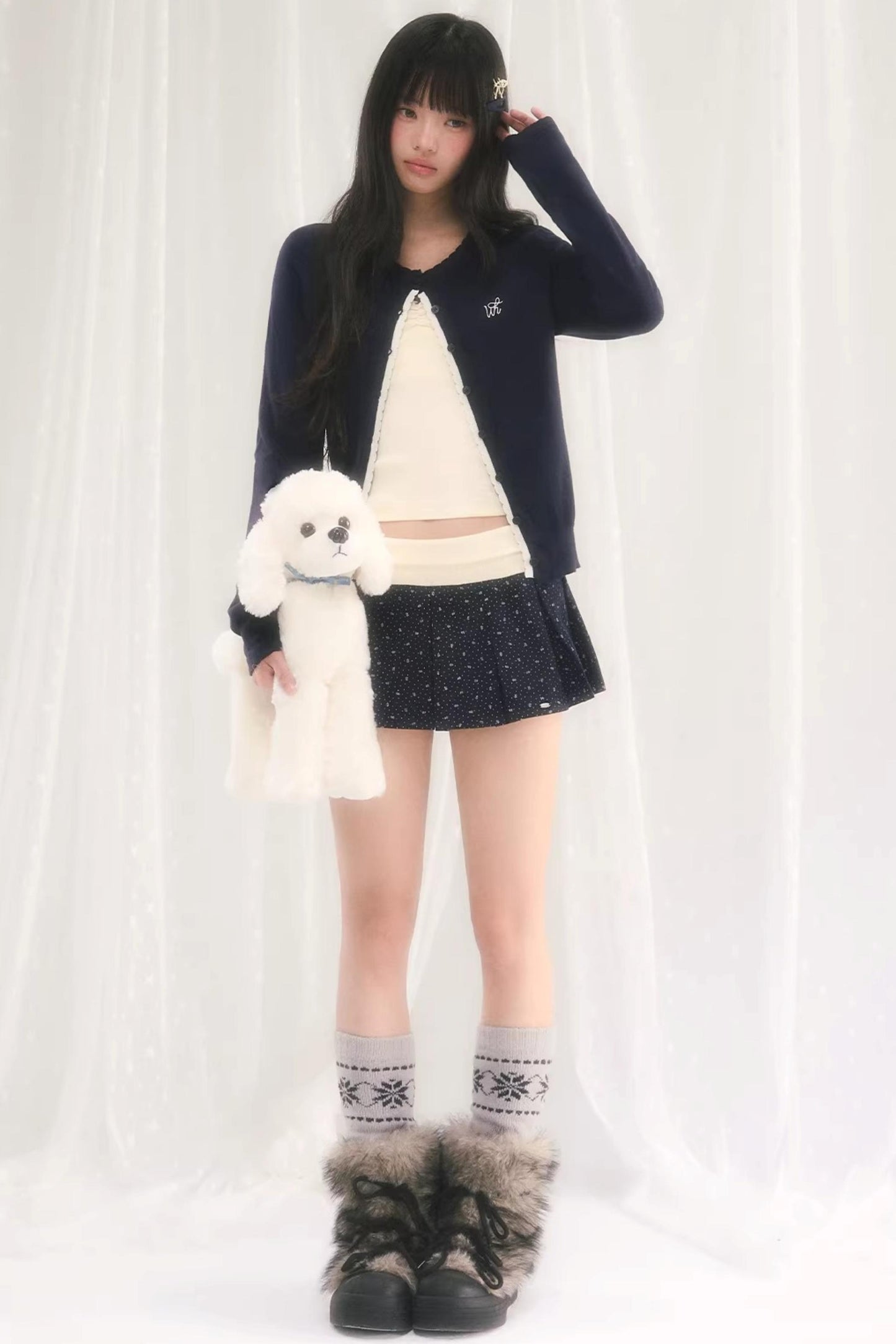 Color-Blocked Pleated Floral Skirt