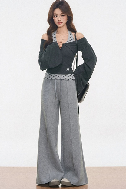 Polka Dot Off-Shoulder Knit Set-Up