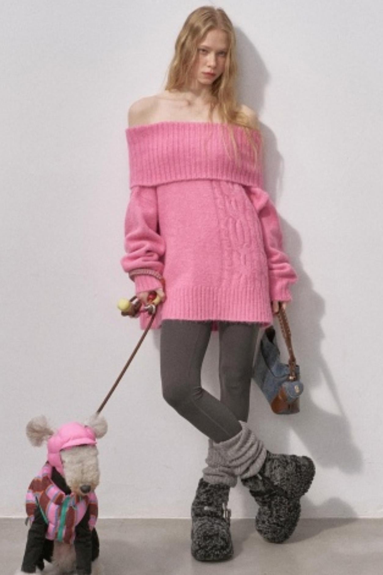 Cable-Knit Wool Off-Shoulder Sweater