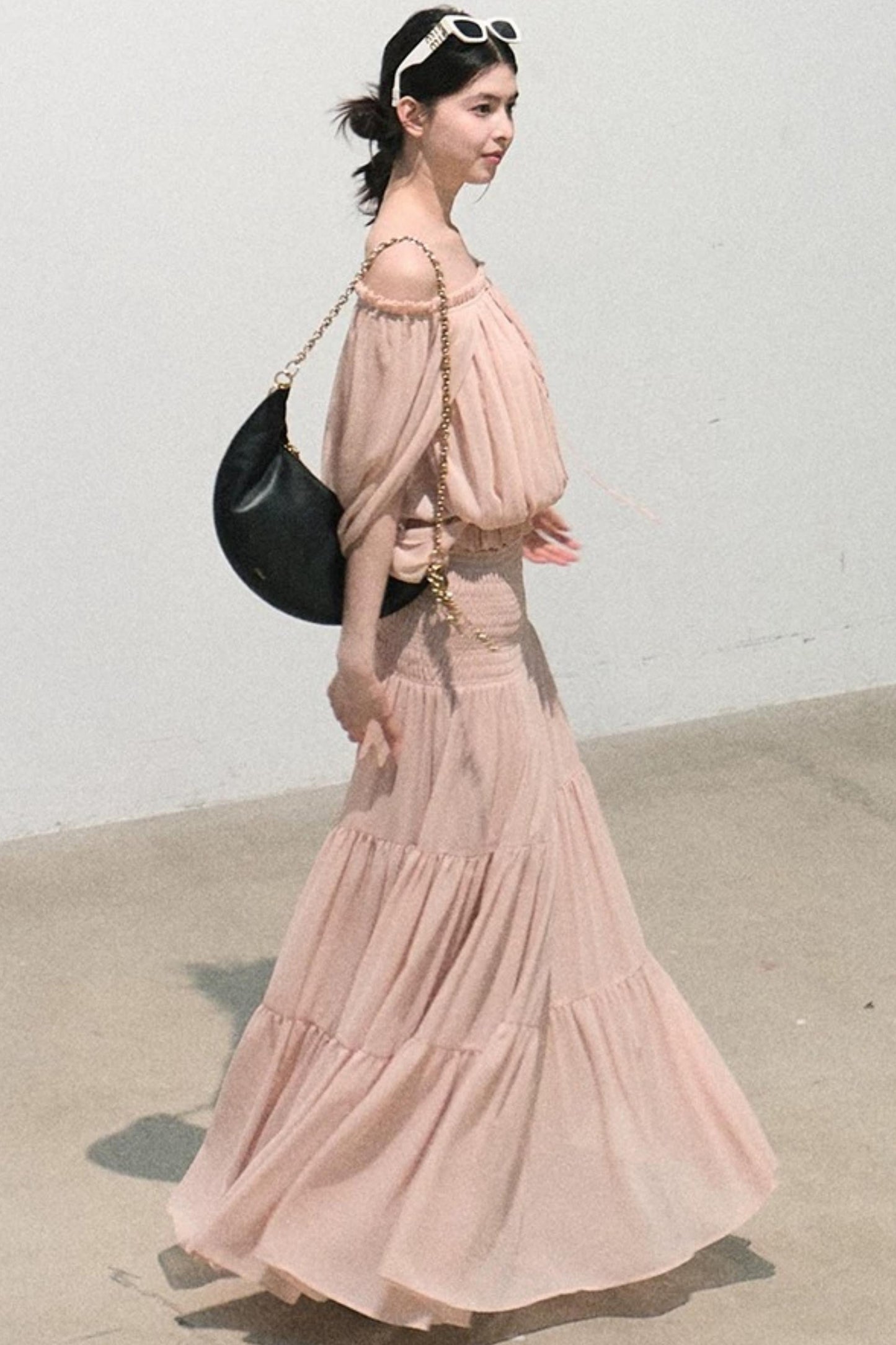 Airy Off-Shoulder Chiffon Blouse