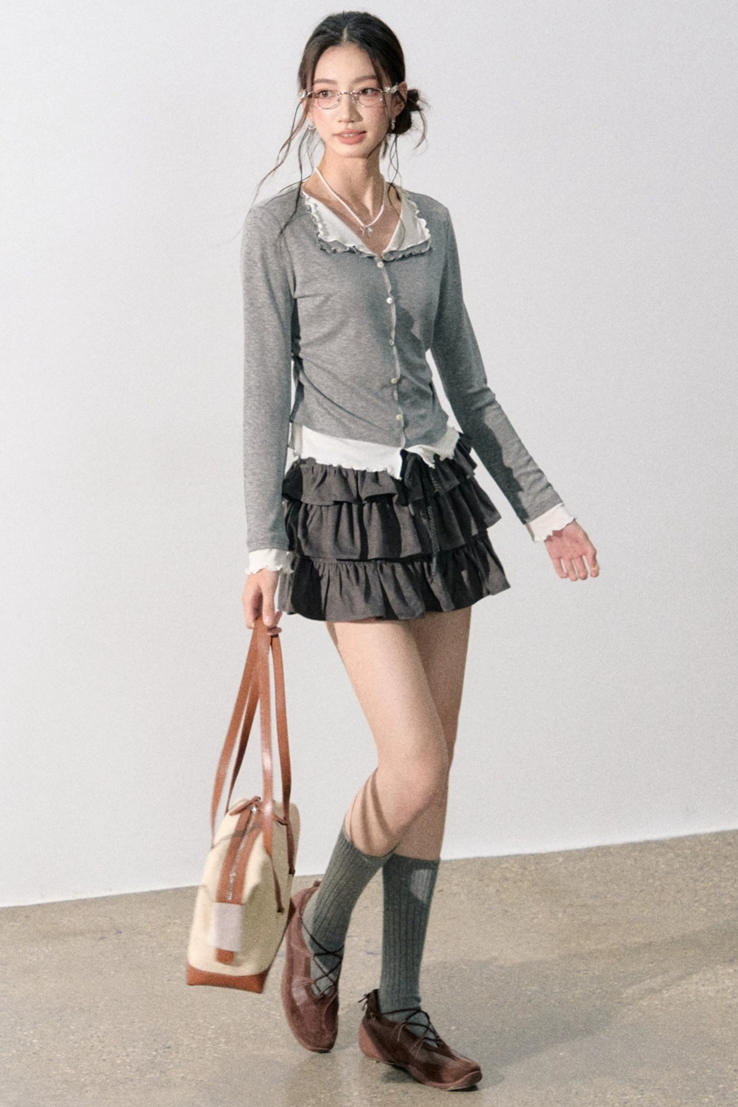 Miu-Style Collared Knit Sweater