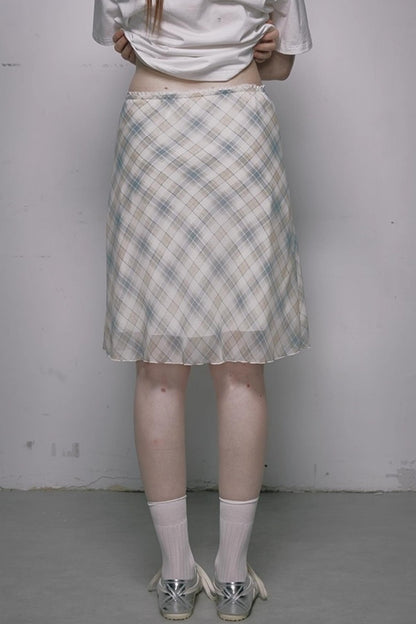 French Polka Dot A-Line Chiffon Skirt