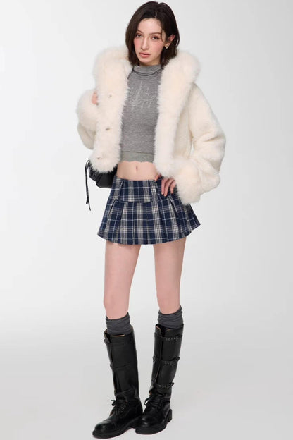 Blue Plaid Pleated Skirt