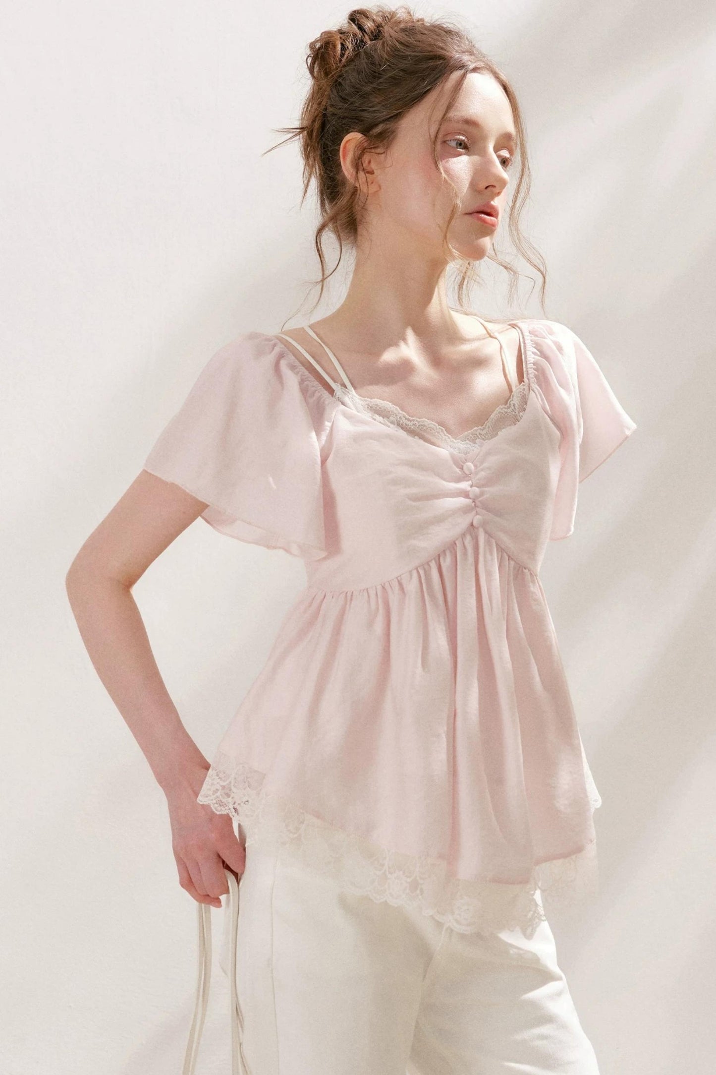 Tencel Lace Flutter Sleeve Blouse