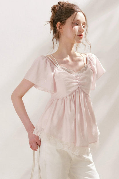 Tencel Lace Flutter Sleeve Blouse