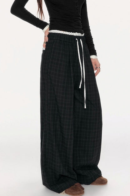 Retro Check Drawstring Pants