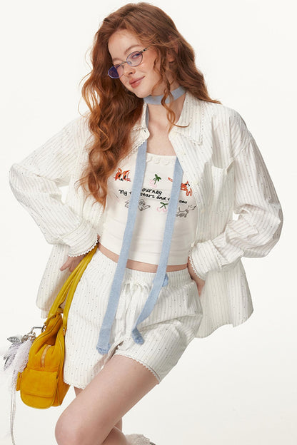 Striped Three-Piece Shirt And Pants Set-Up