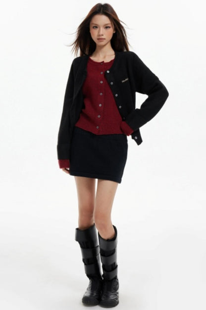 Fake Two-Piece Contrasting Knitted Cardigan