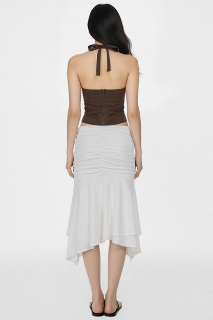 White Pleated Asymmetrical Skirt