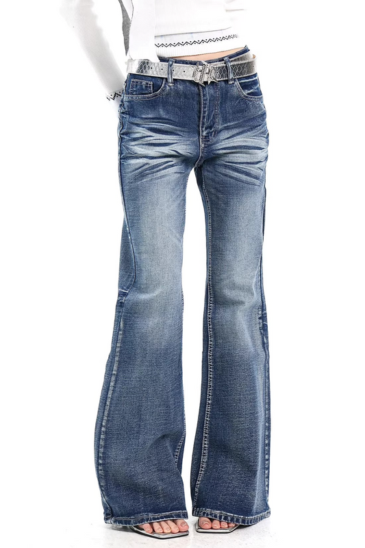 Retro High-Waisted Flared Denim Pants