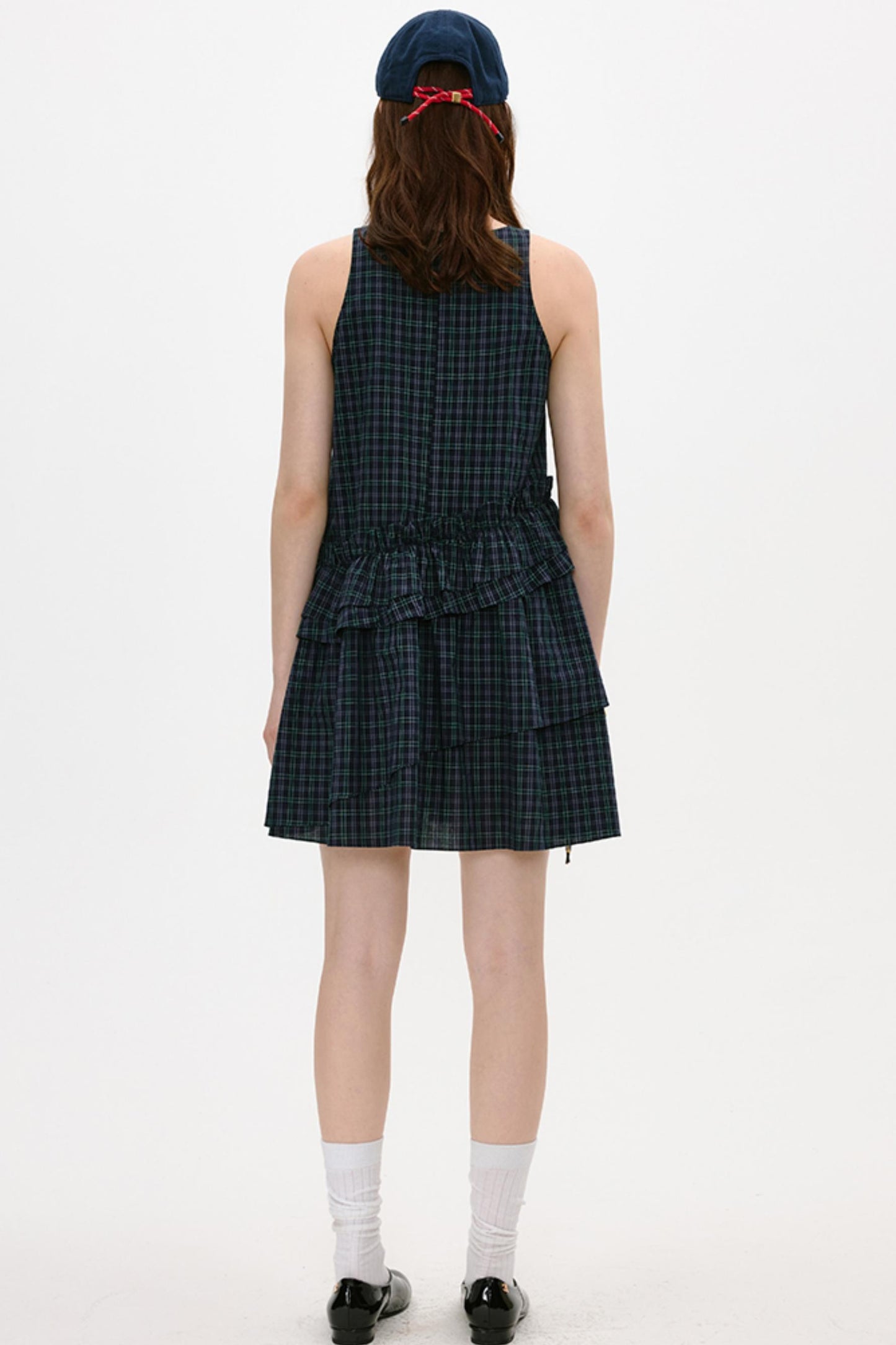 Irregular Plaid Ruffled Vest Dress