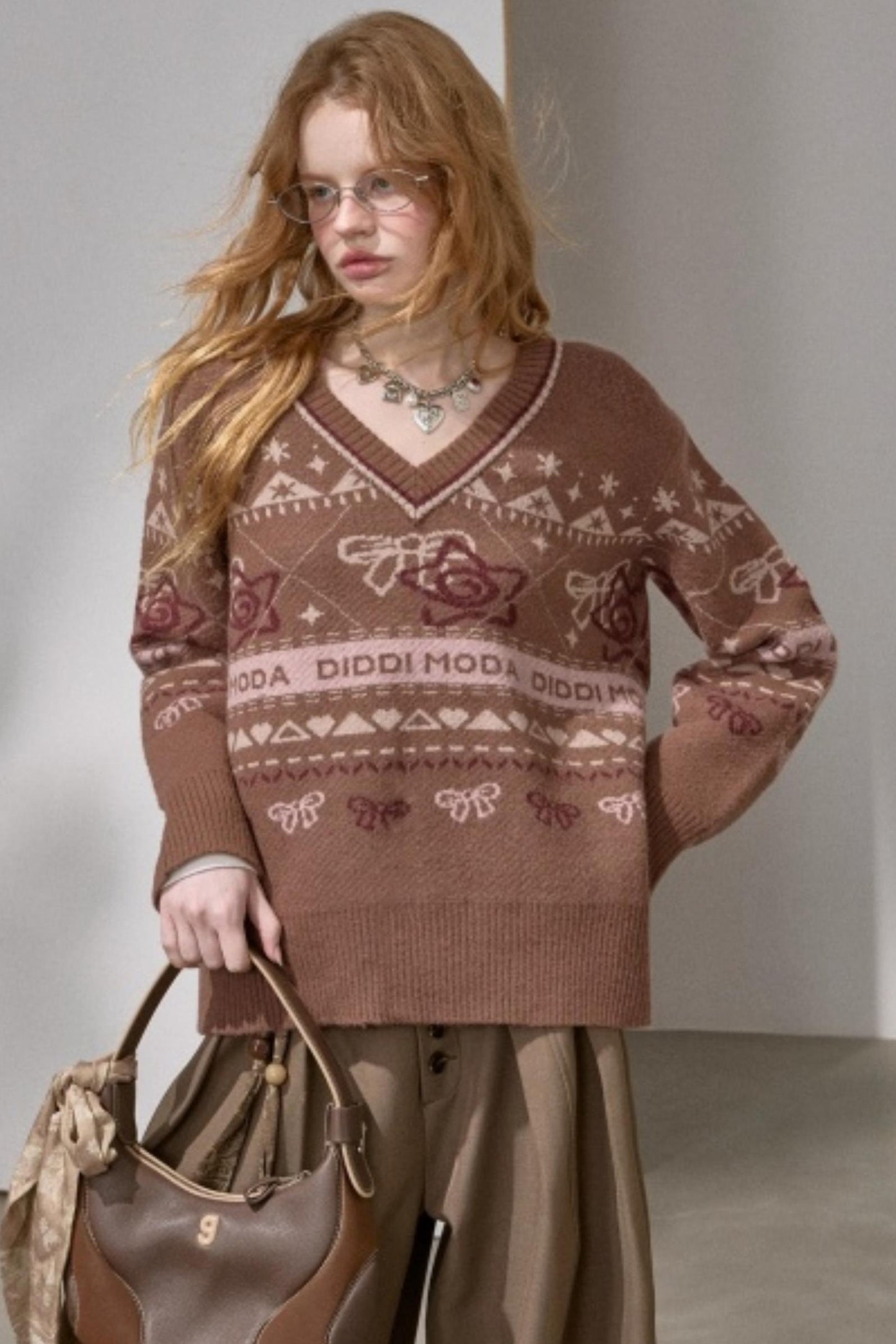 Fair Isle Bow Knit Sweater