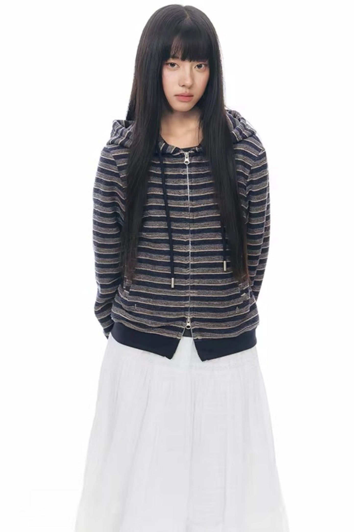 Striped Textured Hooded Sweatshirt