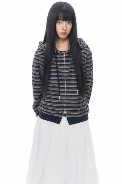Striped Textured Hooded Sweatshirt