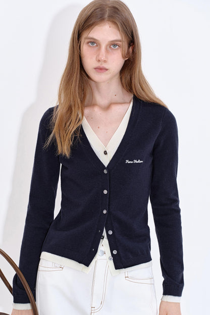 Color-Blocking Knit V-Neck Top