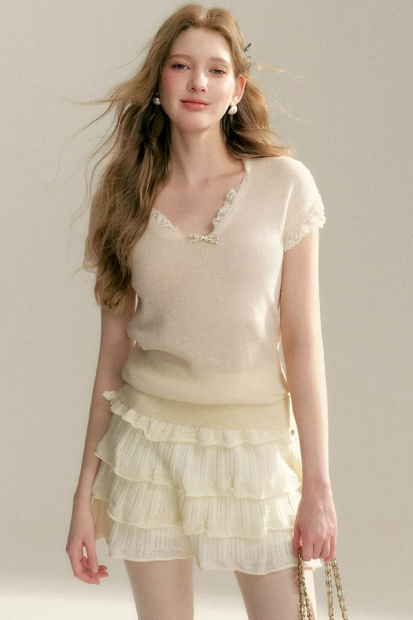 Lace-Tiered Knit Top Set-Up