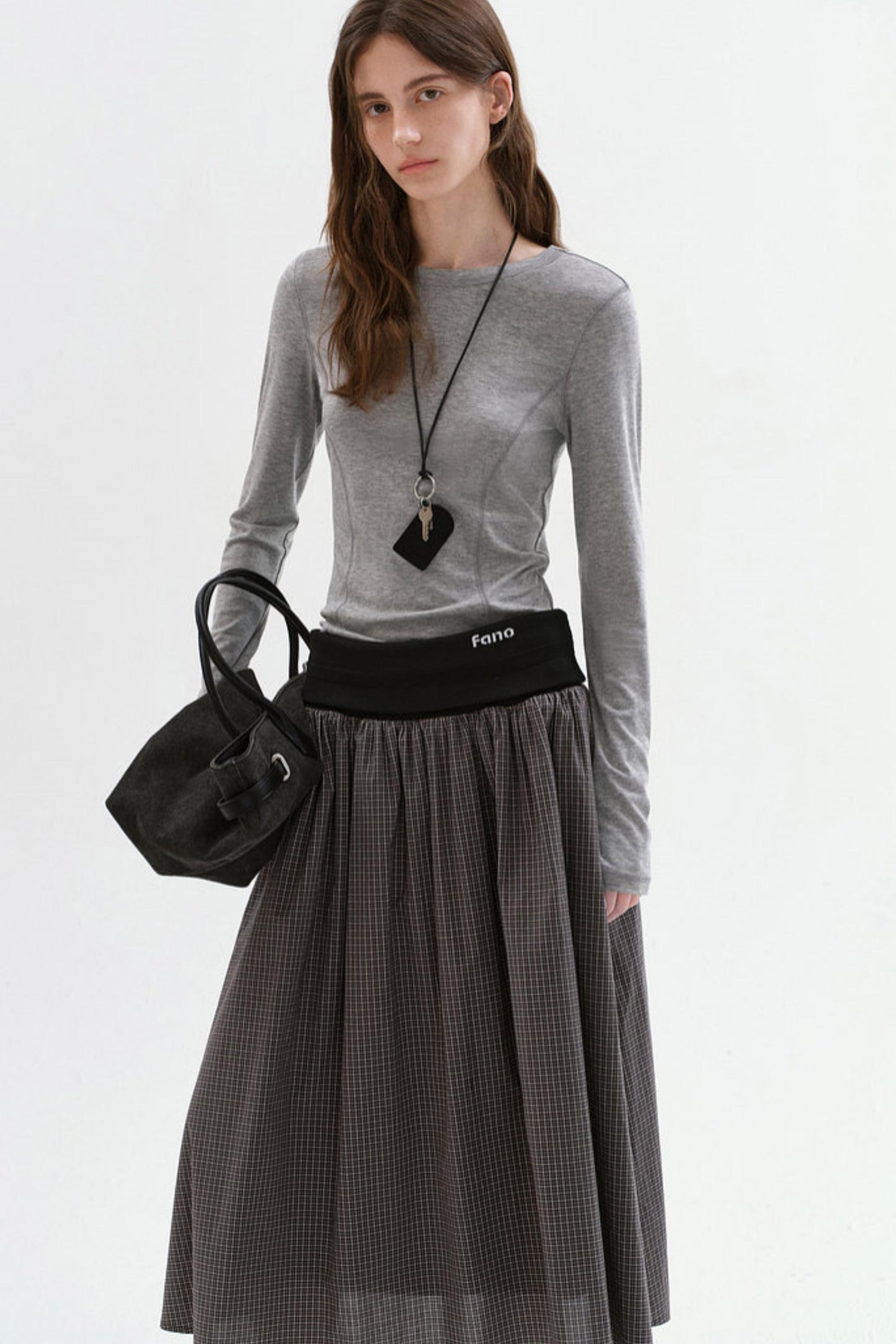 Gray Plaid Cotton A-Line Skirt