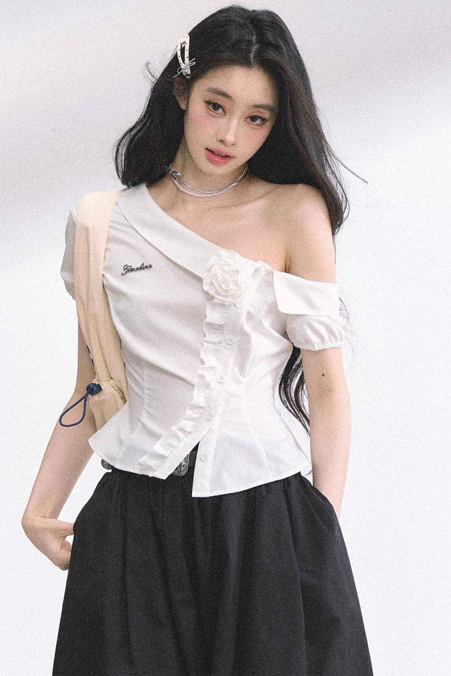 White Gardenia Lace Off-the-Shoulder Shirt