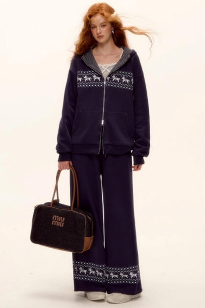 Fair Isle Quilted Jacket Pants Set-Up