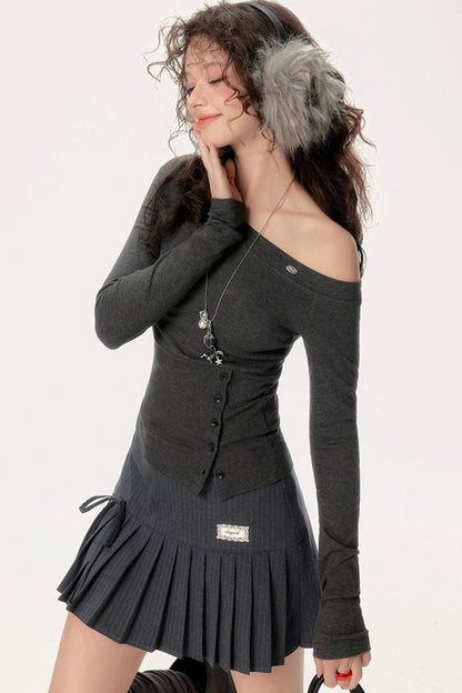 Slanted Shoulder Long Sleeve T-Shirt