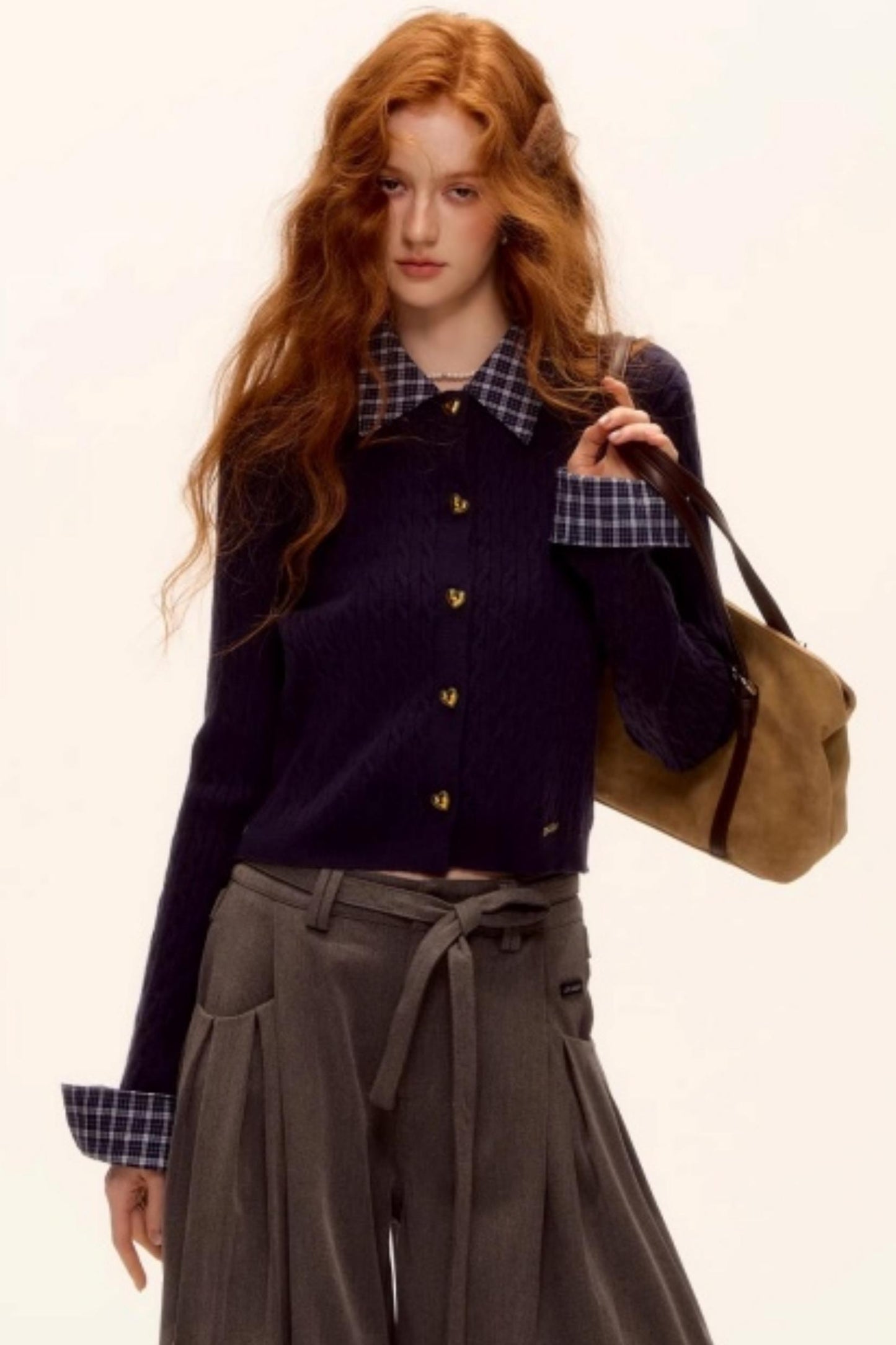 Wool Blend Plaid Knit Top