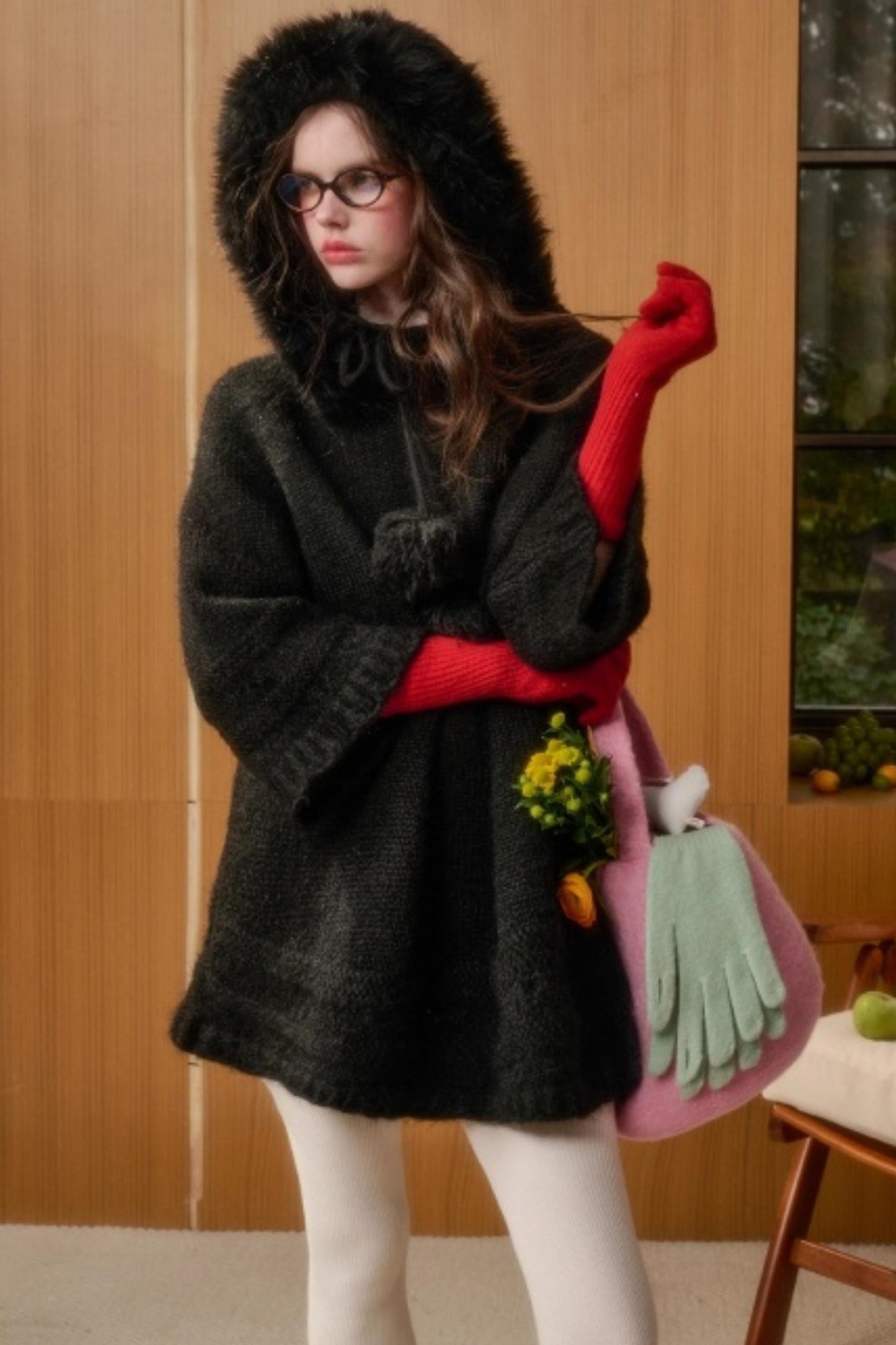 Hooded Wool Cape Dress