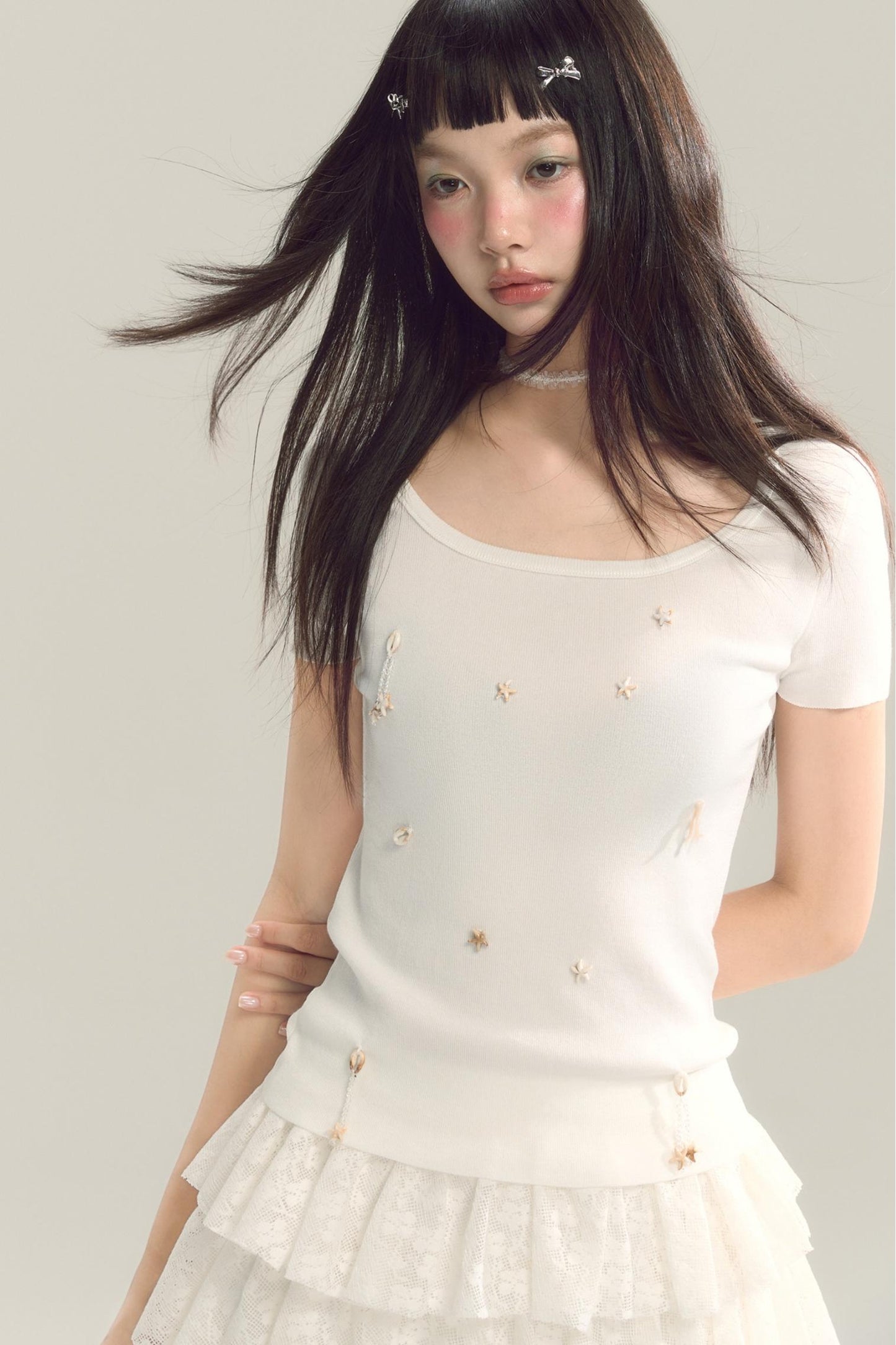 Shell Beads Knit T-Shirt