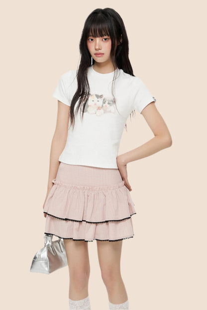 Pink Retro Plaid Skirt