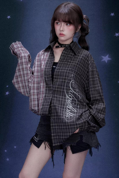 Plaid Asymmetric Patchwork Shirt
