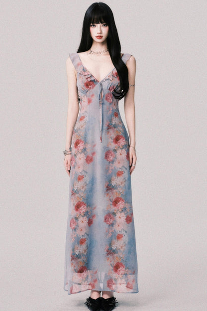 French V-Neck Halter Dress