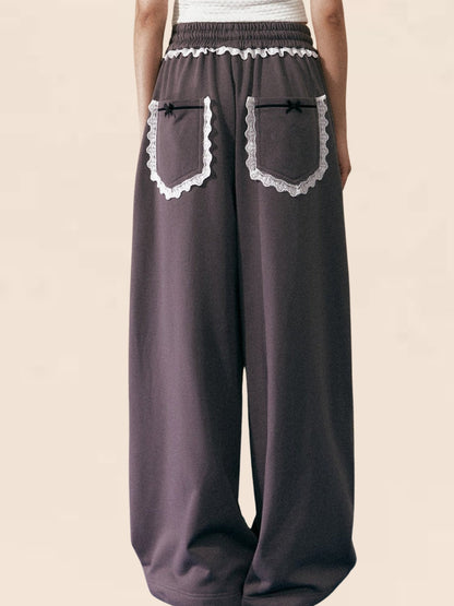 White Trim waist Long Loose Pants