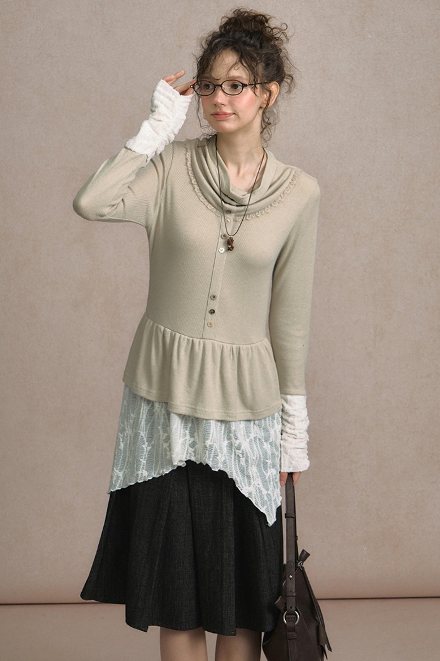 Fake Two Piece Wind Lace Knitted Top