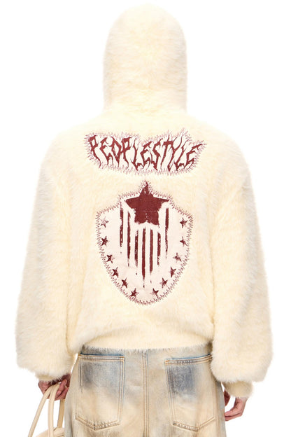 PEOPLESTYLE faux Nerz Pelz Stickerei slouchy Kapuzenpullover Unisex lose lässige Strickjacke Jacke