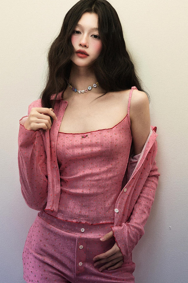 Dream Strawberry Knit Shorts Set-Up