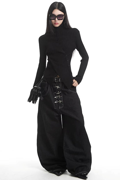 Black Half-High Collar Knit Sweater