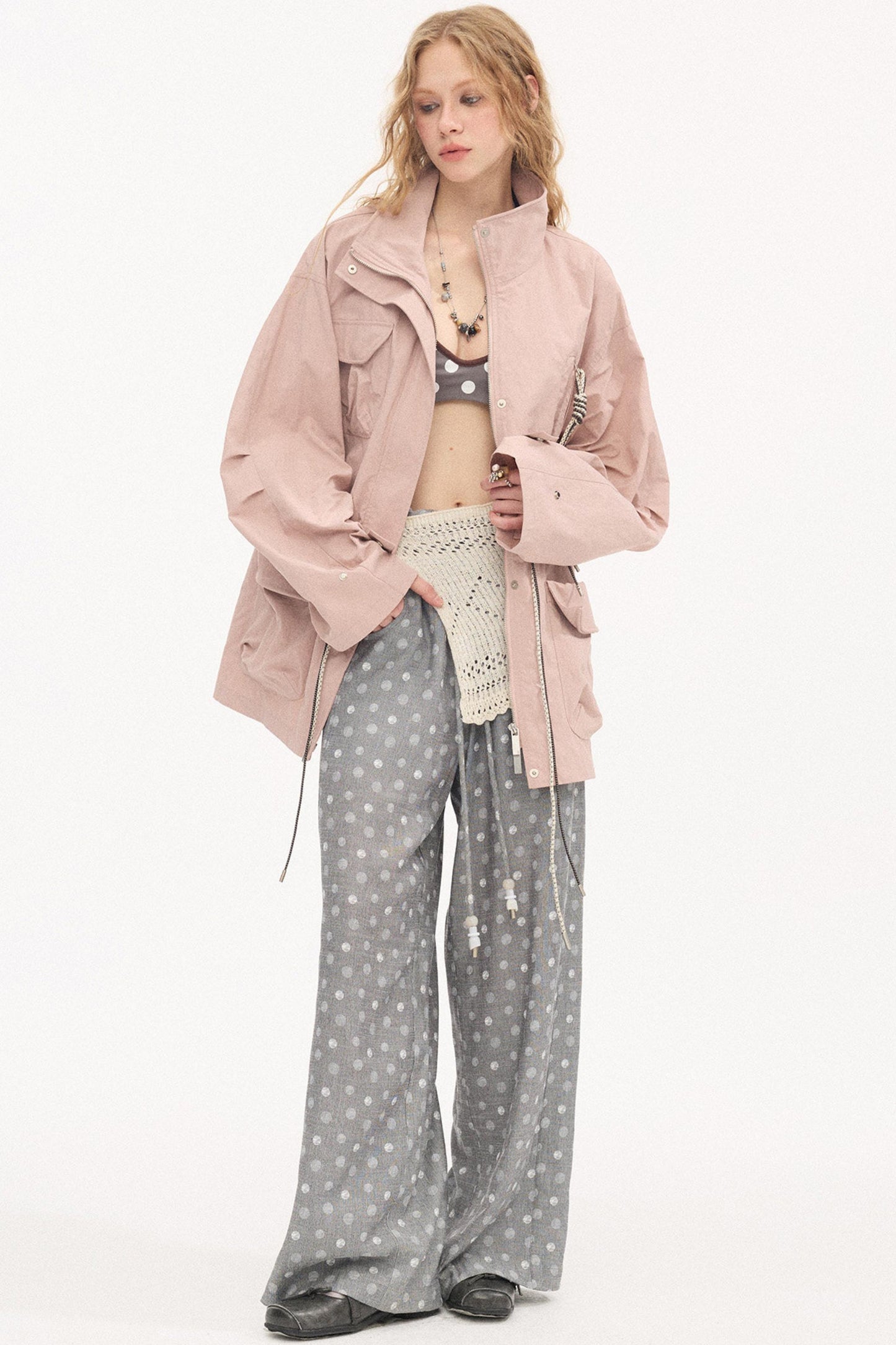 Twisted Pocket Stand Collar Jacket