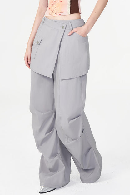 Gray Layered Pleat Work Trousers