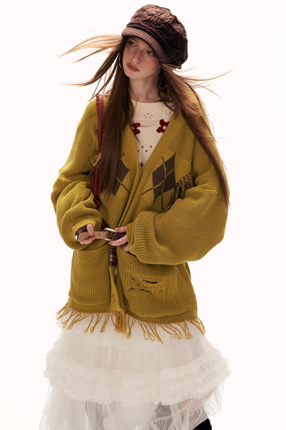 Patchwork Tassel Knit Sweater Jacket