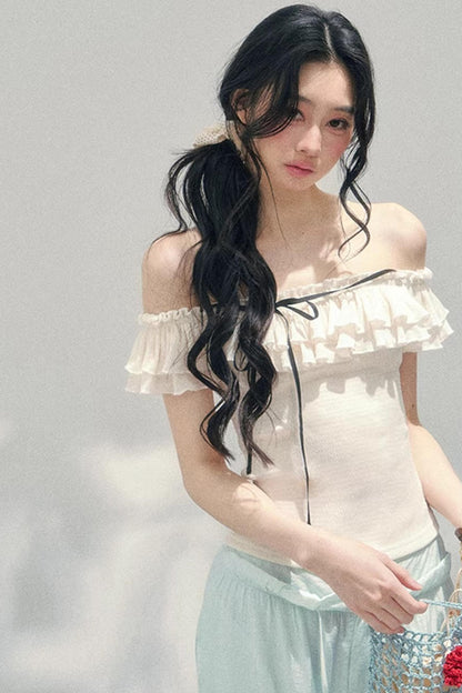 Schulterfreie Rüschenbluse