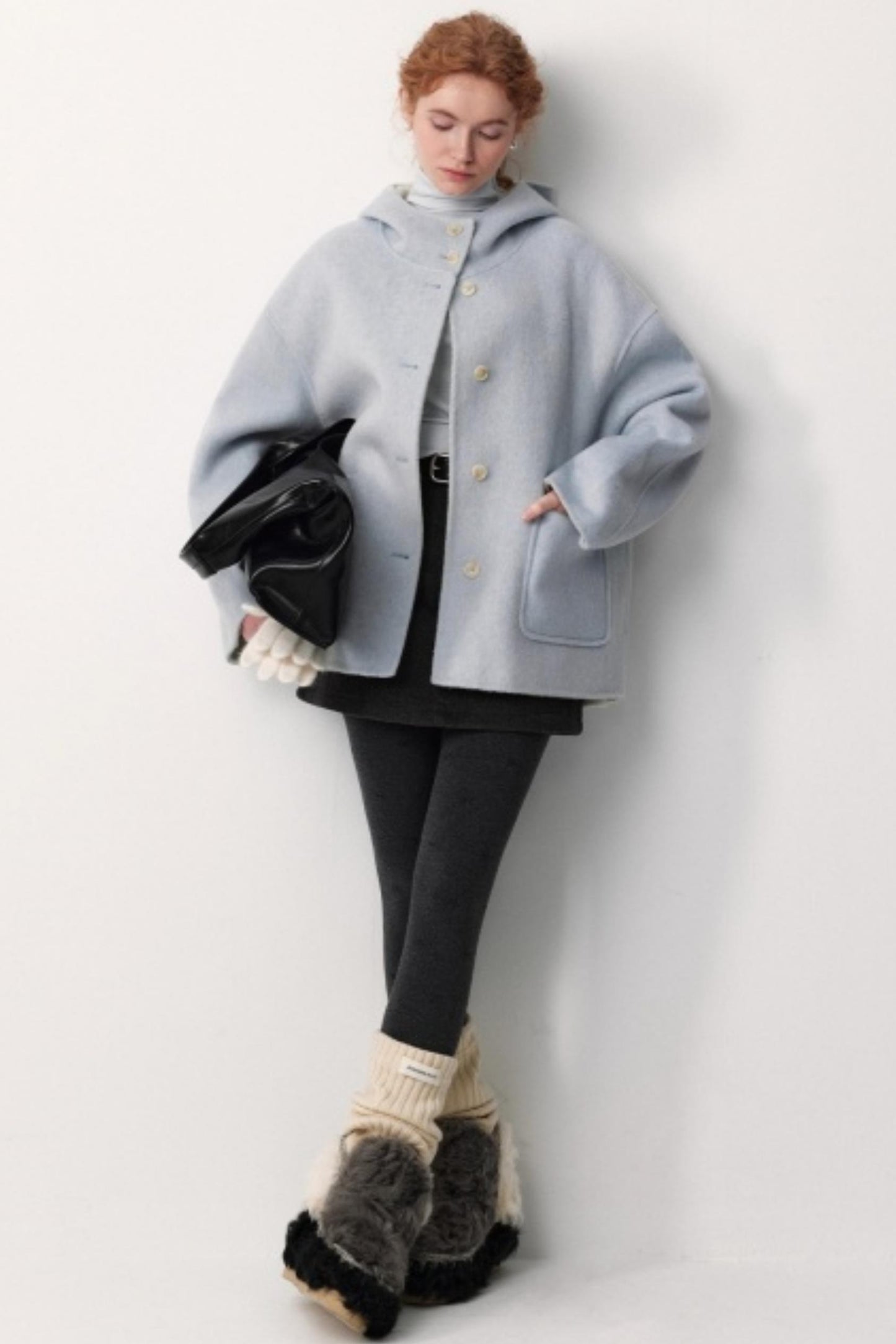 Oxygen Blue Wool Hooded Coat